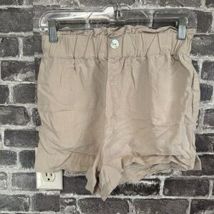 Nia high waisted paperbag shorts tan linen pockets